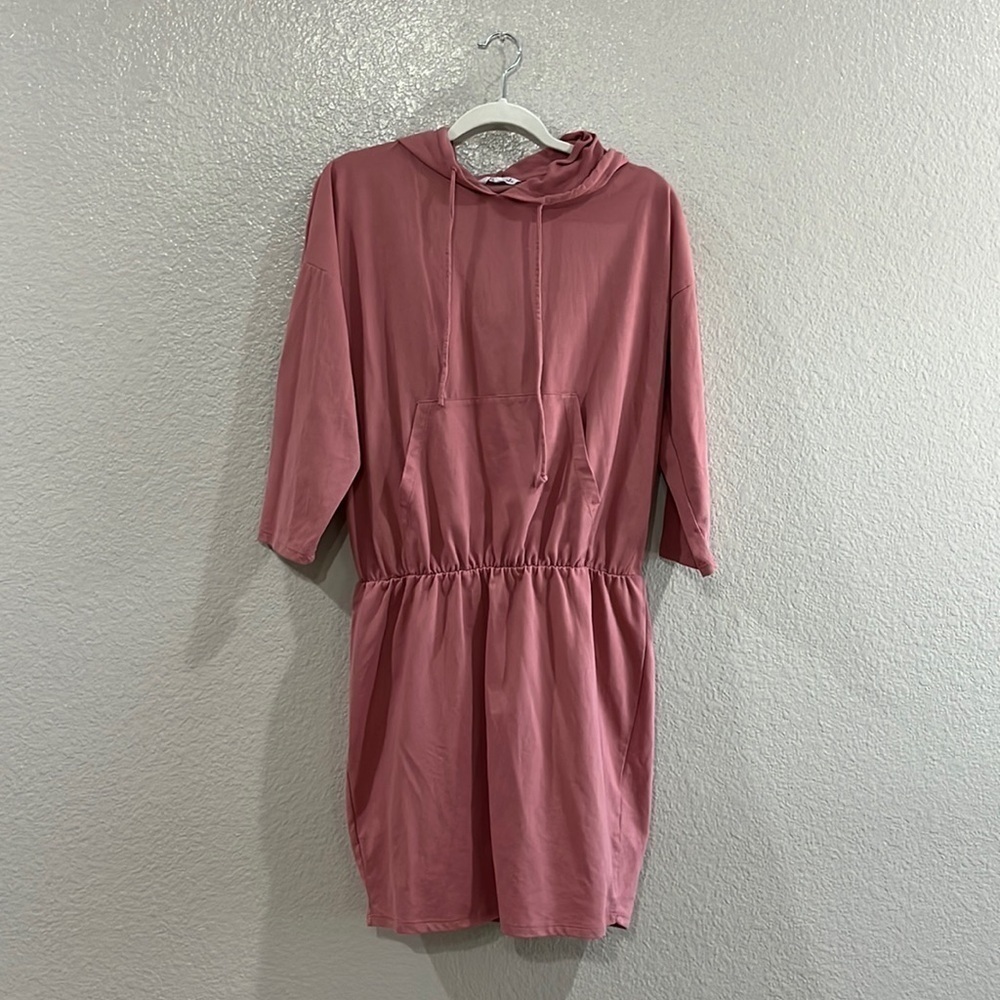 Culture Code Hoodie Mini Dress 3/4 Sleeves color Pink Size Large TC0701